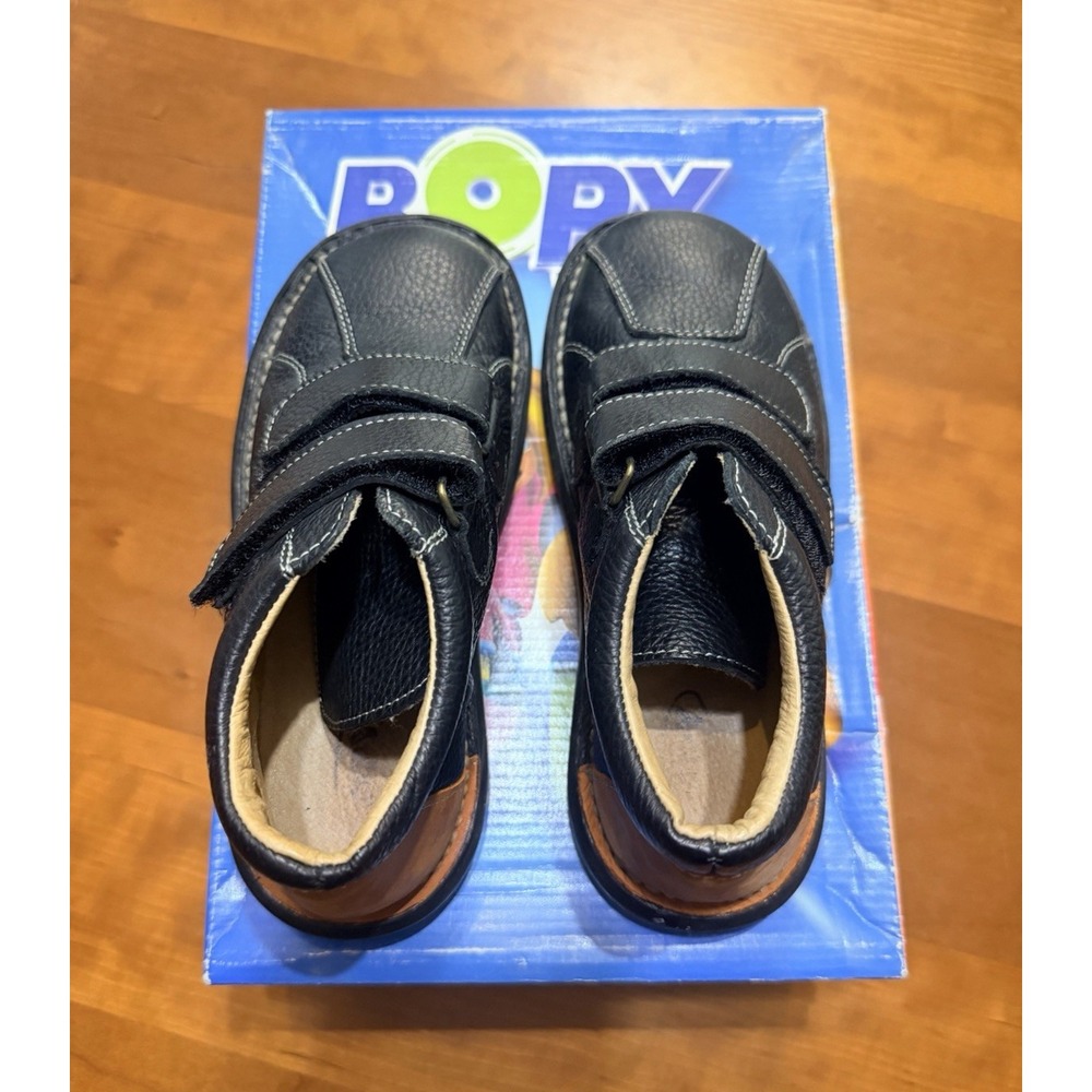Bopy Manu Boys Black Hook & Loop Low Top Sneakers Solid Round Toe EU 32